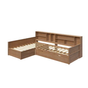 English Elm Twin Pine Corner Daybed with Trundle Bookcase and Storage Drawer Sleeps Three Natural BS701P480681N