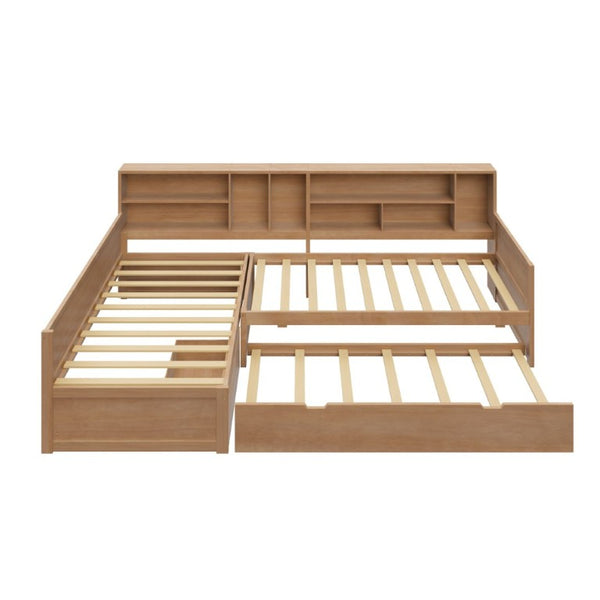 English Elm Twin Pine Corner Daybed with Trundle Bookcase and Storage Drawer Sleeps Three Natural BS701P480681N