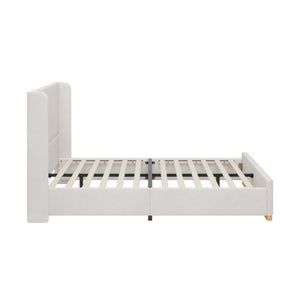 English Elm 2-Piece Queen Velvet Wingback Platform Bed and Storage Ottoman Bench Bedroom Set Cream BS701P498618C