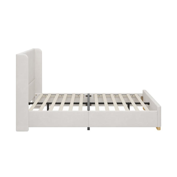 English Elm 2-Piece Queen Velvet Wingback Platform Bed and Storage Ottoman Bench Bedroom Set Cream BS701P498618C