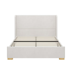 English Elm 2-Piece Queen Velvet Wingback Platform Bed and Storage Ottoman Bench Bedroom Set Cream BS701P498618C