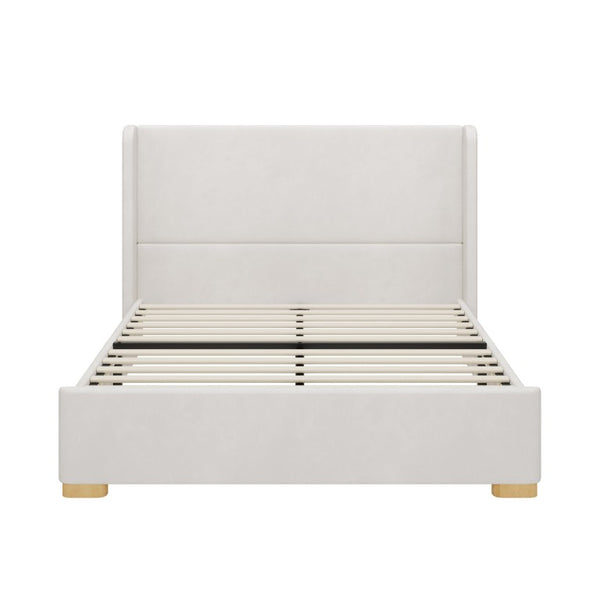 English Elm 2-Piece Queen Velvet Wingback Platform Bed and Storage Ottoman Bench Bedroom Set Cream BS701P498618C