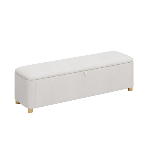 English Elm 2-Piece Queen Velvet Wingback Platform Bed and Storage Ottoman Bench Bedroom Set Cream BS701P498618C