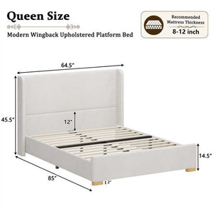English Elm 2-Piece Queen Velvet Wingback Platform Bed and Storage Ottoman Bench Bedroom Set Cream BS701P498618C
