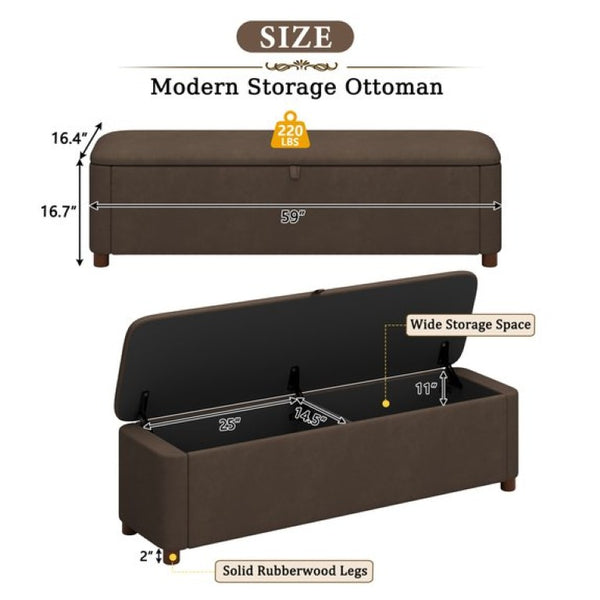 English Elm 2-Piece Queen Velvet Wingback Platform Bed and Storage Ottoman Bench Bedroom Set Dark Brown BS701P498618D