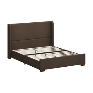 English Elm 2-Piece Queen Velvet Wingback Platform Bed and Storage Ottoman Bench Bedroom Set Dark Brown BS701P498618D