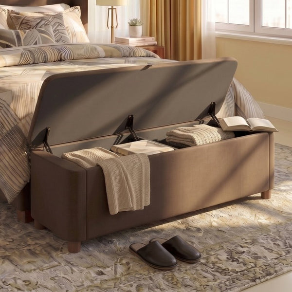 English Elm 2-Piece Queen Velvet Wingback Platform Bed and Storage Ottoman Bench Bedroom Set Dark Brown BS701P498618D