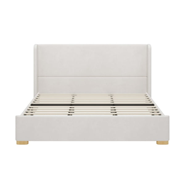 English Elm 2-Piece King Velvet Wingback Bed and Ottoman Set with Channel Stitched Headboard BS701P499000C