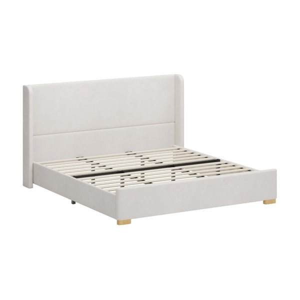 English Elm 2-Piece King Velvet Wingback Bed and Ottoman Set with Channel Stitched Headboard BS701P499000C