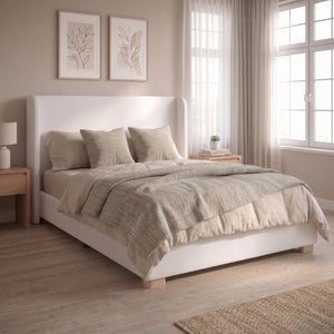 English Elm 2-Piece King Velvet Wingback Bed and Ottoman Set with Channel Stitched Headboard BS701P499000C