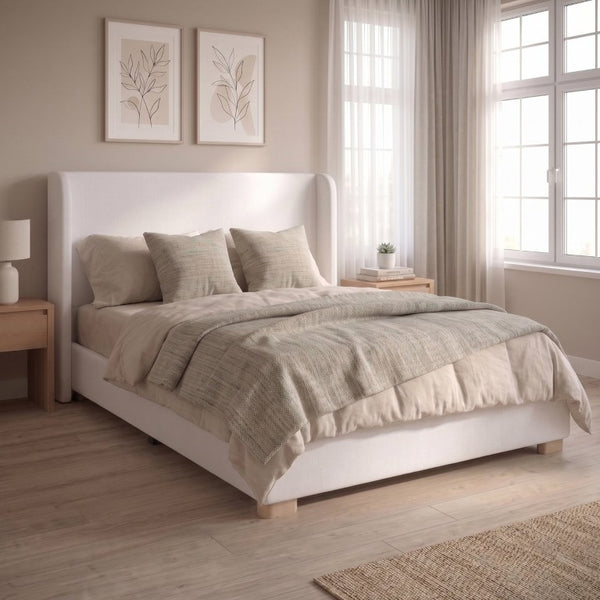English Elm 2-Piece King Velvet Wingback Bed and Ottoman Set with Channel Stitched Headboard BS701P499000C