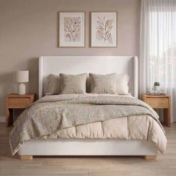 English Elm 2-Piece King Velvet Wingback Bed and Ottoman Set with Channel Stitched Headboard BS701P499000C
