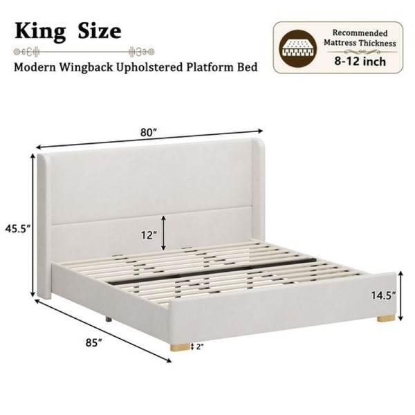 English Elm 2-Piece King Velvet Wingback Bed and Ottoman Set with Channel Stitched Headboard BS701P499000C