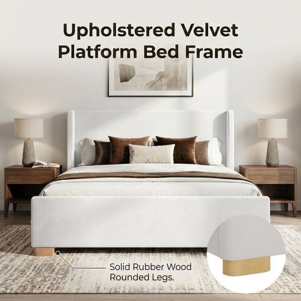 English Elm 2-Piece King Velvet Wingback Bed and Ottoman Set with Channel Stitched Headboard BS701P499000C