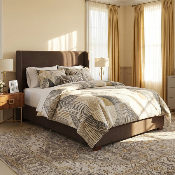 English Elm 2-Piece King Velvet Platform Bed with Wingback Headboard and Matching Storage Bench BS701P499000D