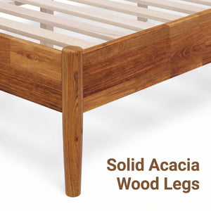 English Elm Solid Acacia Queen Platform Bed Woven Vegan Leather Headboard Mid-Century Frame Caramel BS701P519321C