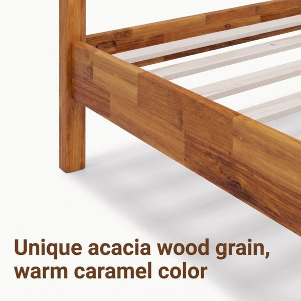 English Elm Solid Acacia Queen Platform Bed Woven Vegan Leather Headboard Mid-Century Frame Caramel BS701P519321C