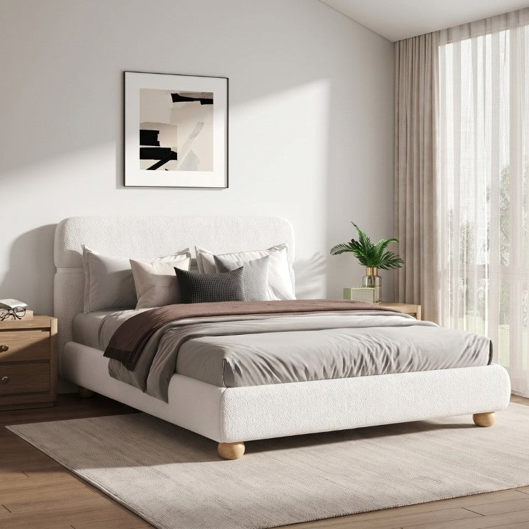 English Elm Contemporary Plush Teddy Fleece Queen Bed with Curved Headboard and Round Wood Legs BS701P534192C