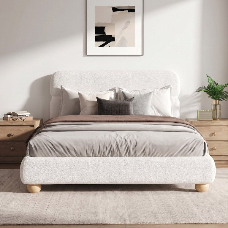 English Elm Contemporary Plush Teddy Fleece Queen Bed with Curved Headboard and Round Wood Legs BS701P534192C
