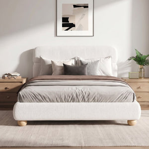 English Elm Contemporary Plush Teddy Fleece Queen Bed with Curved Headboard and Round Wood Legs BS701P534192C