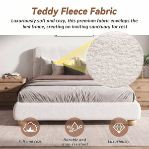 English Elm Contemporary Plush Teddy Fleece Queen Bed with Curved Headboard and Round Wood Legs BS701P534192C