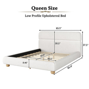 English Elm Contemporary Plush Teddy Fleece Queen Bed with Curved Headboard and Round Wood Legs BS701P534192C