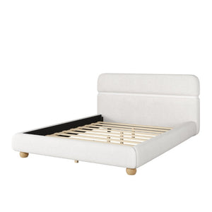 English Elm Contemporary Plush Teddy Fleece Queen Bed with Curved Headboard and Round Wood Legs BS701P534192C