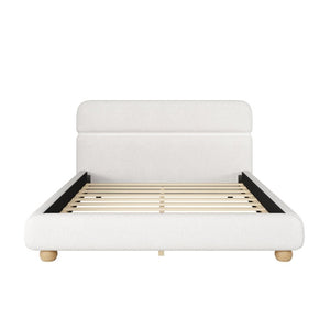 English Elm Contemporary Plush Teddy Fleece Queen Bed with Curved Headboard and Round Wood Legs BS701P534192C