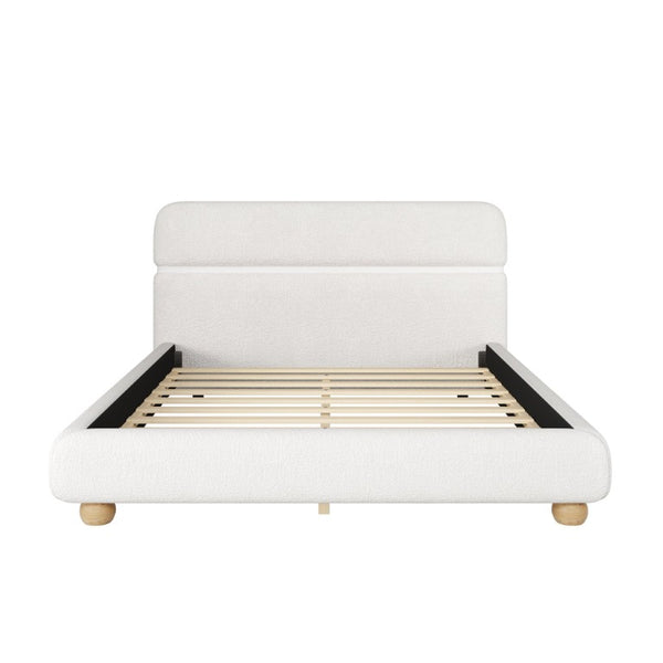 English Elm Contemporary Plush Teddy Fleece Queen Bed with Curved Headboard and Round Wood Legs BS701P534192C