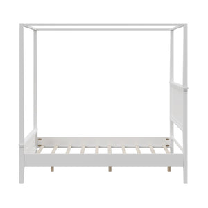 English Elm Mid-Century Queen Canopy Bed Solid Pine Four Poster Frame with Paneled Headboard BS701P544596K