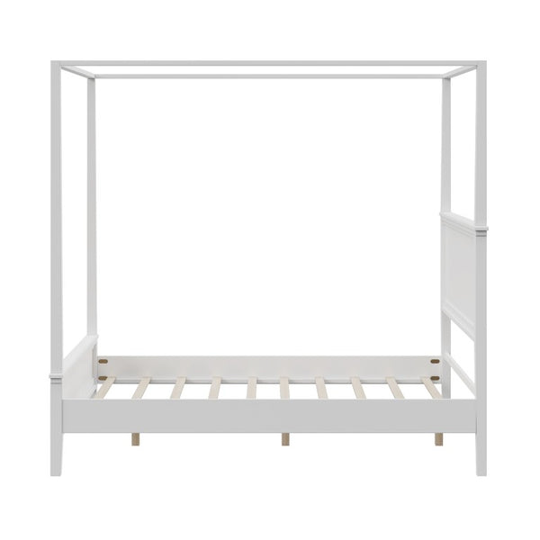 English Elm Mid-Century Queen Canopy Bed Solid Pine Four Poster Frame with Paneled Headboard BS701P544596K
