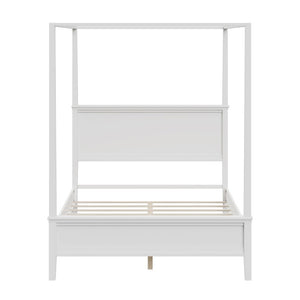 English Elm Mid-Century Queen Canopy Bed Solid Pine Four Poster Frame with Paneled Headboard BS701P544596K