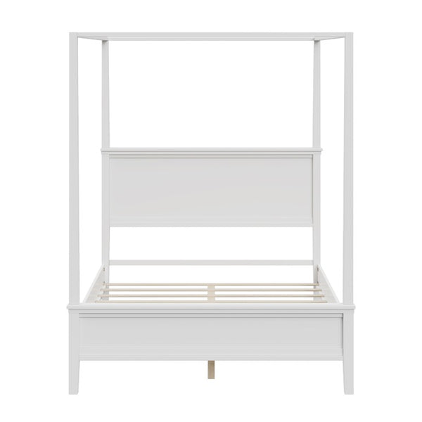 English Elm Mid-Century Queen Canopy Bed Solid Pine Four Poster Frame with Paneled Headboard BS701P544596K