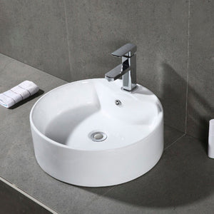 Safavieh MIRA Porcelain Ceramic Round Vessel Sink - 18" Bathroom Sink with Overflow Drain & Easy Clean Finish BSK5402A