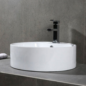 Safavieh MIRA Porcelain Ceramic Round Vessel Sink - 18" Bathroom Sink with Overflow Drain & Easy Clean Finish BSK5402A