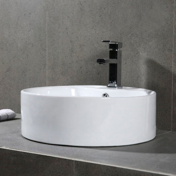 Safavieh MIRA Porcelain Ceramic Round Vessel Sink - 18" Bathroom Sink with Overflow Drain & Easy Clean Finish BSK5402A