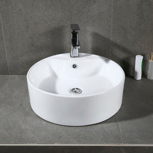 Safavieh MIRA Porcelain Ceramic Round Vessel Sink - 18" Bathroom Sink with Overflow Drain & Easy Clean Finish BSK5402A