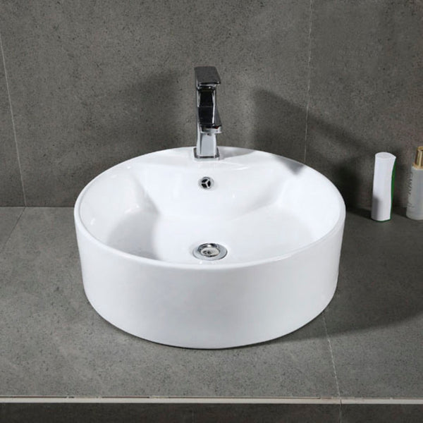 Safavieh MIRA Porcelain Ceramic Round Vessel Sink - 18" Bathroom Sink with Overflow Drain & Easy Clean Finish BSK5402A