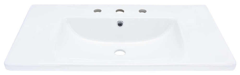 Safavieh LEVIN Ceramic Drop-In Bathroom Sink – Modern White Glaze, Spacious Basin, 3-Hole Faucet Flexibility BSK5420A