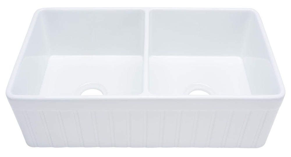 Safavieh FARMHOUSE Ceramic Double-Bowl Kitchen Sink – Classic 33" Apron-Front Design for Timeless Elegance BSK6292D