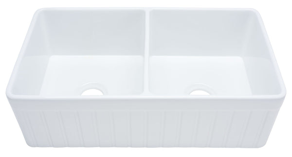 Safavieh FARMHOUSE Ceramic Double-Bowl Kitchen Sink – Classic 33" Apron-Front Design for Timeless Elegance BSK6292D
