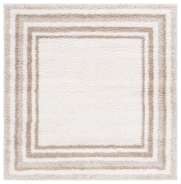 Safavieh Border & Stripe Shag 251 Power Loomed 59.5% Pile Polypropylene, 27.5% Jute, 5% Polyester Textruside, 8% Latex Transitional Rug Ivory / Beige BSP251A-9