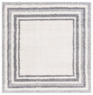 Safavieh Border & Stripe Shag 251 Power Loomed 59.5% Pile Polypropylene, 27.5% Jute, 5% Polyester Textruside, 8% Latex Transitional Rug Ivory / Grey BSP251F-9