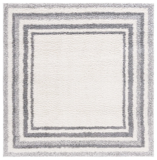 Safavieh Border & Stripe Shag 251 Power Loomed 59.5% Pile Polypropylene, 27.5% Jute, 5% Polyester Textruside, 8% Latex Transitional Rug Ivory / Grey BSP251F-9