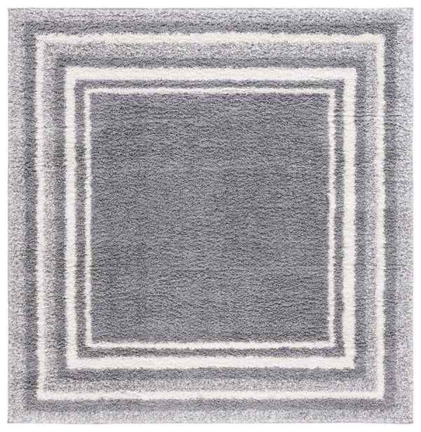 Safavieh Border & Stripe Shag 251 Power Loomed 59.5% Pile Polypropylene, 27.5% Jute, 5% Polyester Textruside, 8% Latex Transitional Rug Grey / Ivory BSP251G-9