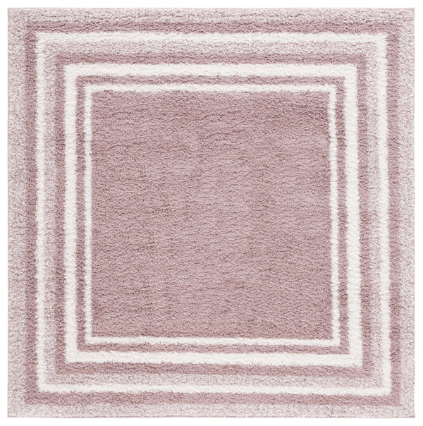 Safavieh Border & Stripe Shag 251 Power Loomed 59.5% Pile Polypropylene, 27.5% Jute, 5% Polyester Textruside, 8% Latex Transitional Rug Pink / Ivory BSP251U-9