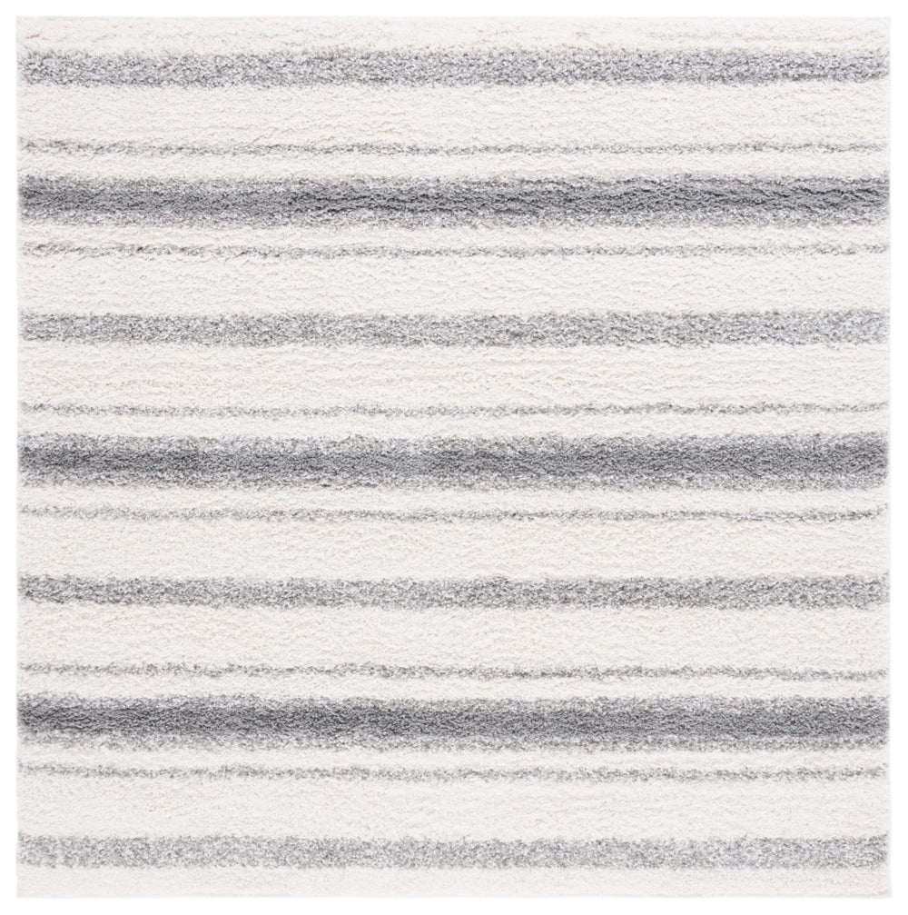 Safavieh Border & Stripe Shag 252 Power Loomed 59.5% Pile Polypropylene, 27.5% Jute, 5% Polyester Textruside, 8% Latex Transitional Rug Ivory / Grey BSP252A-9