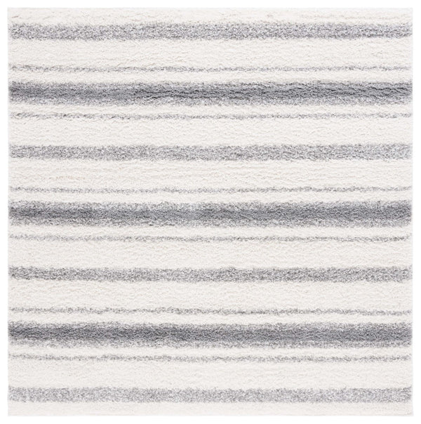 Safavieh Border & Stripe Shag 252 Power Loomed 59.5% Pile Polypropylene, 27.5% Jute, 5% Polyester Textruside, 8% Latex Transitional Rug Ivory / Grey BSP252A-9