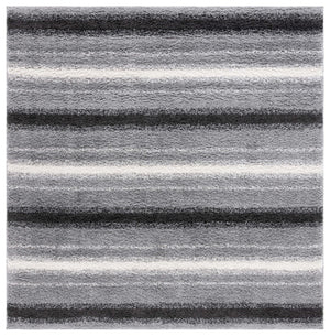 Safavieh Border & Stripe Shag 252 Power Loomed 59.5% Pile Polypropylene, 27.5% Jute, 5% Polyester Textruside, 8% Latex Transitional Rug Grey / Black BSP252F-9