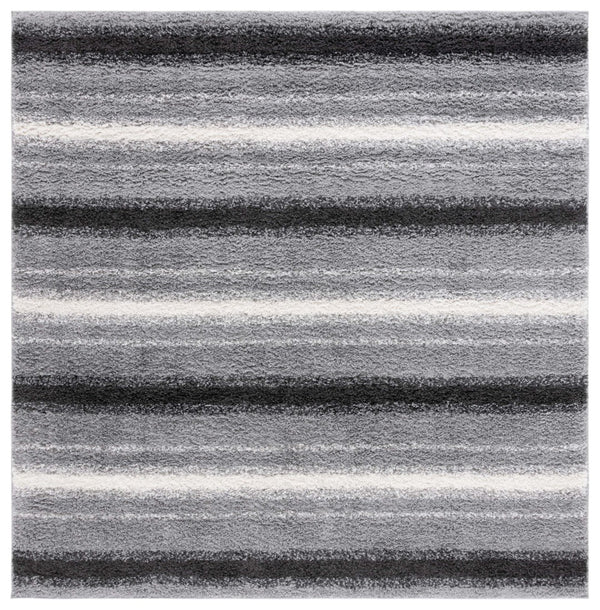 Safavieh Border & Stripe Shag 252 Power Loomed 59.5% Pile Polypropylene, 27.5% Jute, 5% Polyester Textruside, 8% Latex Transitional Rug Grey / Black BSP252F-9
